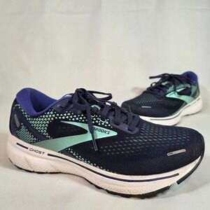 Brooks Ghost 14 Womens 9 Running Shoes Navy Blue Mint Green Sneakers
